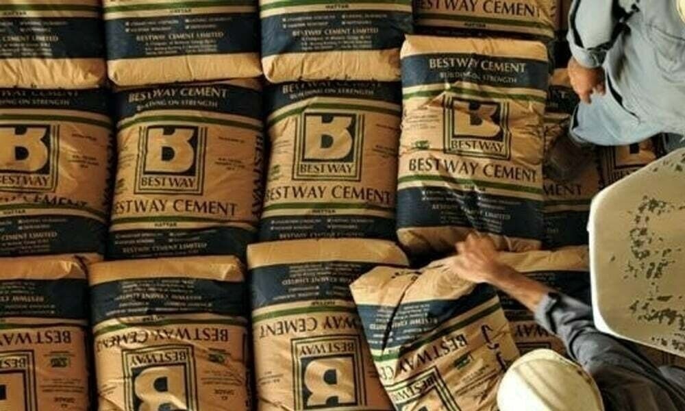 Pallets of bagged cement in store